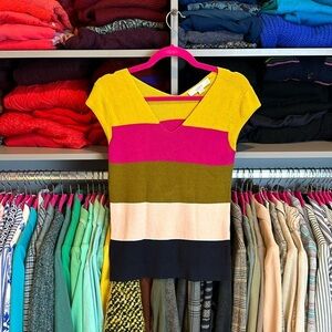 Loft multicolored striped cap sleeve v neck sweater size XS NWT​
